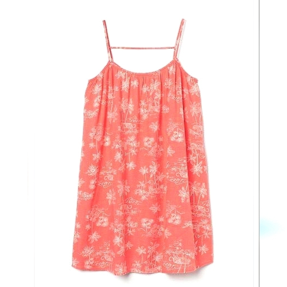 Sleeveless Coral Palm-Print Sundress